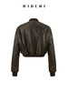 HIDEMI 做旧擦色绵羊皮拉链极简短款棒球皮衣外套 商品缩略图3