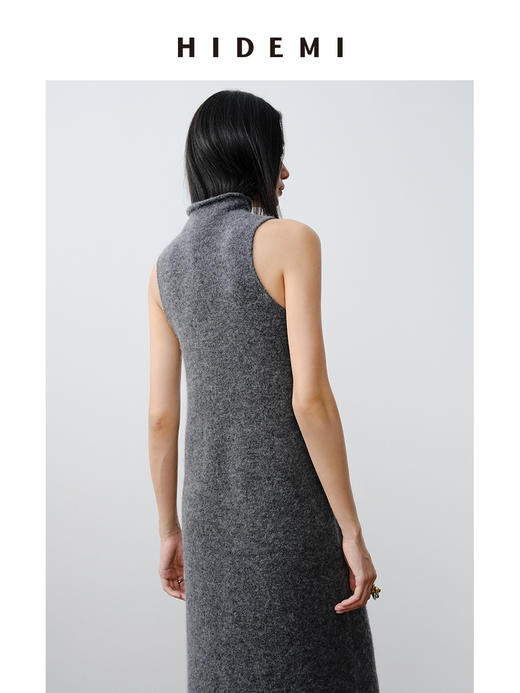 HIDEMI 羊驼毛极简立领背心连身毛衣长裙 商品图7