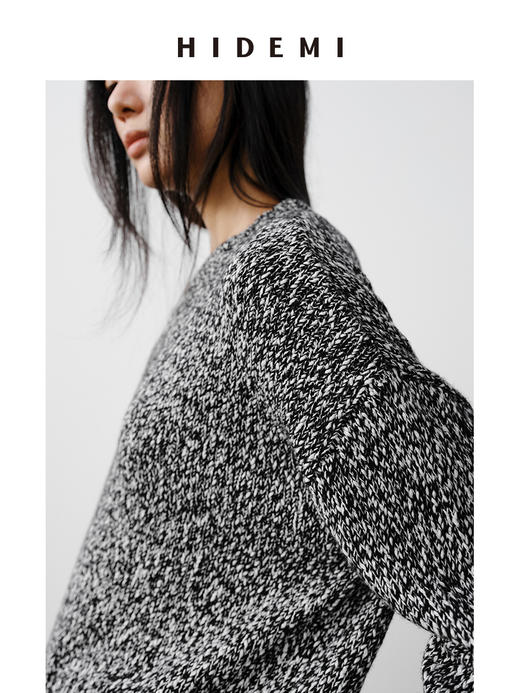 HIDEMI 美利奴羊毛芝麻花纱粗针慵懒极简圆领毛衣茧型半裙套装 商品图4