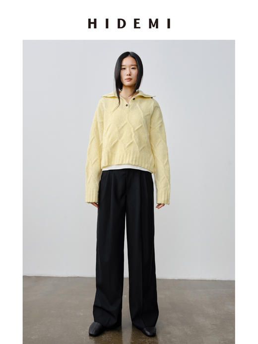 HIDEMI 羊驼毛羊毛加厚混纺花针纽扣多穿式海军大翻领毛衣 商品图2