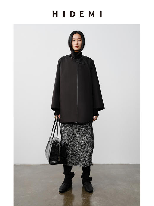 HIDEMI 美利奴羊毛芝麻花纱粗针慵懒极简圆领毛衣茧型半裙套装 商品图9