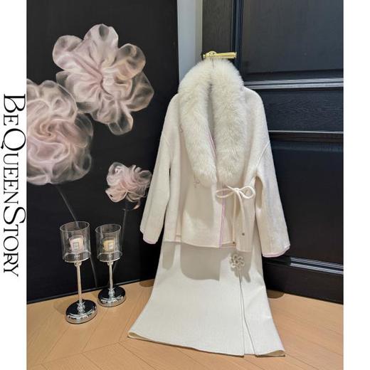 BeQueenStory【枕香如玉】新中式刺绣纤细澳毛拼接狐狸毛毛呢套装 商品图3