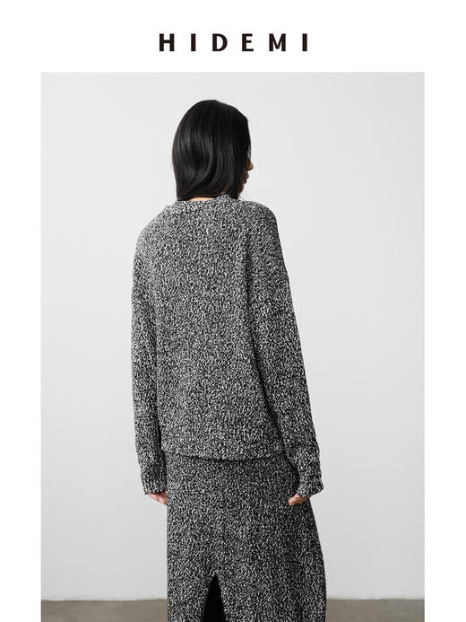 HIDEMI 美利奴羊毛芝麻花纱粗针慵懒极简圆领毛衣茧型半裙套装 商品图6