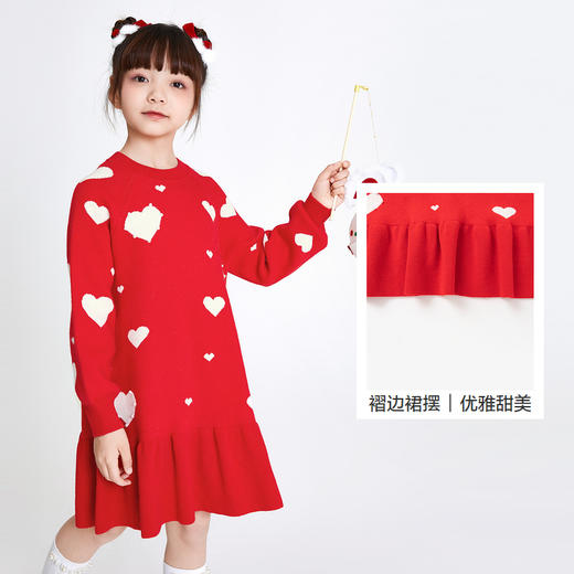 巴拉巴拉女童连衣裙儿童裙子春装新款新年季中大童荷叶边保暖 商品图3