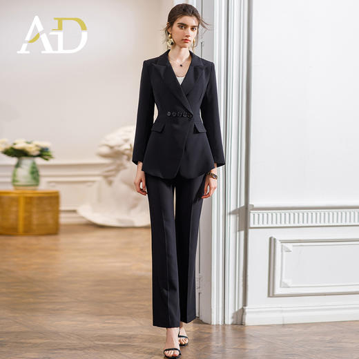 AD高级感阔腿裤黑色西装套装女2022新款长袖西服外套职业商务正装 商品图3