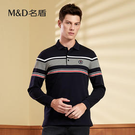 【名盾】MD名盾长袖polo衫男士纯棉条纹商务休闲翻领保罗衫11568