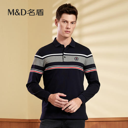 【名盾】MD名盾长袖polo衫男士纯棉条纹商务休闲翻领保罗衫11568 商品图0