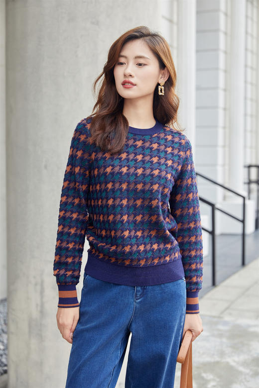 【年货节】奇威撞色千鸟格针织衫A4416215 商品图7