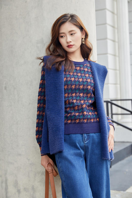 【年货节】奇威撞色千鸟格针织衫A4416215 商品图1