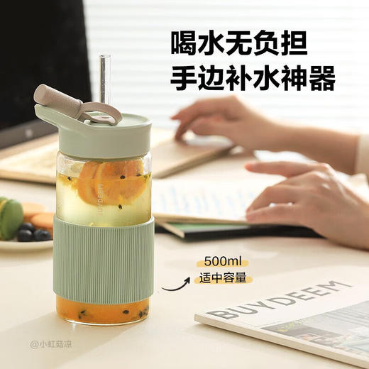北鼎吸管杯冷饮杯大容量耐高温Tritan夏玻璃水杯带提手500ml高颜值吸管随行杯CD1017HF 商品图7