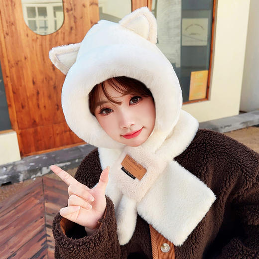 【元气软萌 ！暖暖过冬】可爱小狐狸帽子围巾一体女冬季毛绒帽口罩连帽围脖冬天百搭保暖潮，软萌护理造型，双层保暖面料，感受帽子带给你的温暖。ry 商品图4