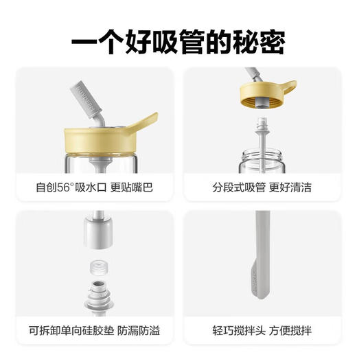 北鼎吸管杯冷饮杯大容量耐高温Tritan夏玻璃水杯带提手500ml高颜值吸管随行杯CD1017HF 商品图3