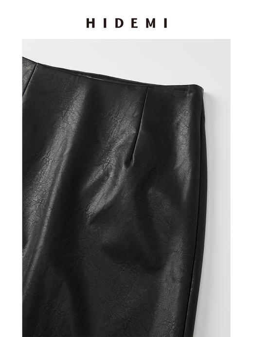HIDEMI 水洗蛋白皮开衩皮裙半身裙长裙 商品图1
