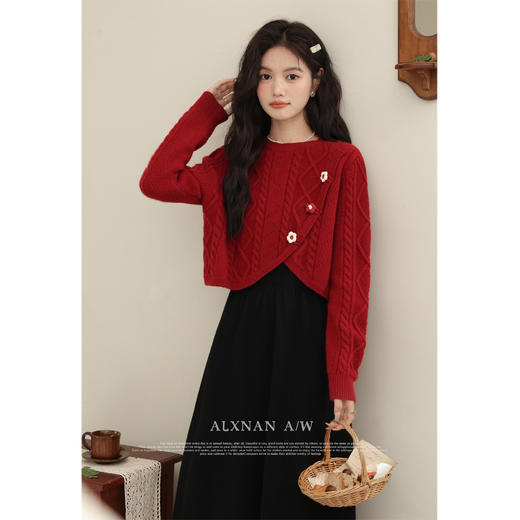 鹿向南原创《港岛玫瑰》高级感时尚套装女2025秋冬毛衣裙子两件套LXN32258 商品图1