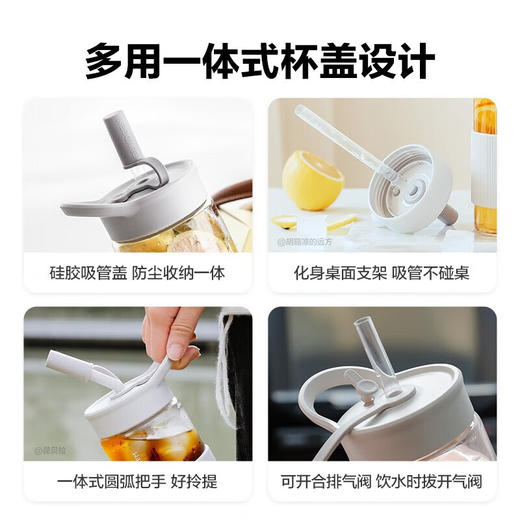 北鼎吸管杯冷饮杯大容量耐高温Tritan夏玻璃水杯带提手500ml高颜值吸管随行杯CD1017HF 商品图5