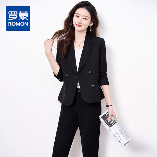 【上衣+裤子】罗蒙女式套装知性优雅简约百搭职场通勤西装两件套女 商品图0