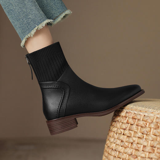 【预售5天】方头切尔西靴粗跟短靴，弹力针织袜靴高跟时装靴NJMK-K750 商品图3