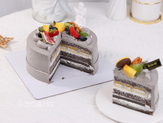 【豆香芝麻】养生健康新搭配，水果黑芝麻夹豆乳~~生日蛋糕 商品图2