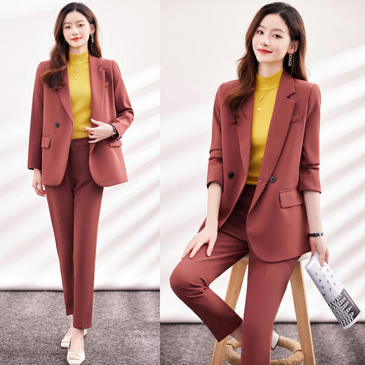 【上衣+裤子】罗蒙女式套装商务通勤气质百搭后摆侧开叉西装两件套女 商品图7