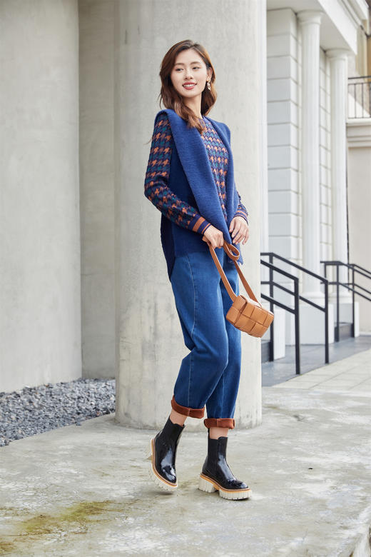 【年货节】奇威撞色千鸟格针织衫A4416215 商品图3