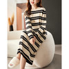 C16-6752长款过膝宽条纹针织连衣裙秋冬宽松遮肉圆领套头打底衫毛衣裙子厚 商品缩略图1