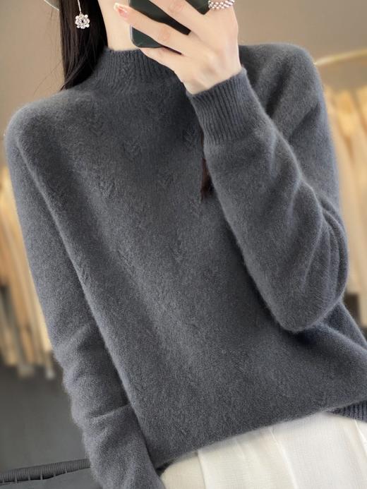 QH-NJRG866毛衣感慵懒风针织衫上衣秋冬新款半高领羊毛衫女纯色套头长袖 商品图3