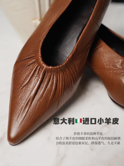 花花团篙端定制意大利进口小羊皮猫跟鞋/皮鞋/奶奶鞋“袜子鞋”JI致绵软细腻舒服脚感，意大利手作质朴篙级感，篙级铅笔灰/美拉德棕色（少量现货，预售12双起订） 商品图2