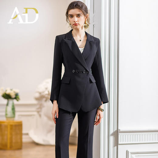 AD高级感阔腿裤黑色西装套装女2022新款长袖西服外套职业商务正装 商品图2
