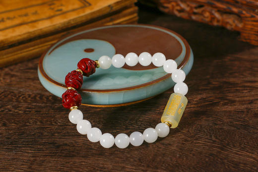 白玉朱砂三合生肖手串 商品图5