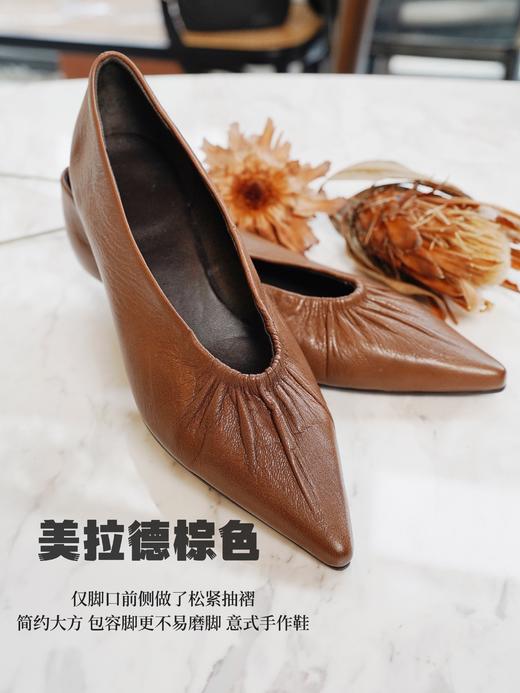 花花团篙端定制意大利进口小羊皮猫跟鞋/皮鞋/奶奶鞋“袜子鞋”JI致绵软细腻舒服脚感，意大利手作质朴篙级感，篙级铅笔灰/美拉德棕色（少量现货，预售12双起订） 商品图5