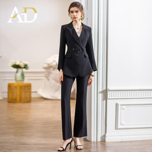 AD高级感阔腿裤黑色西装套装女2022新款长袖西服外套职业商务正装 商品图4