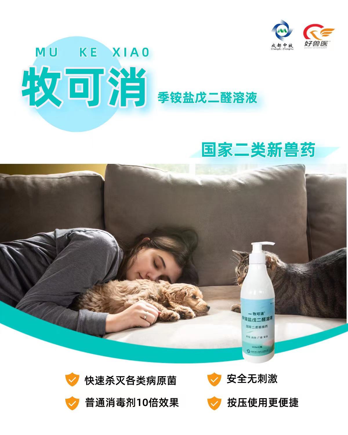 牧可消-季铵盐戊二醛溶液500ml 2027年7月21号到期，1瓶，主要成分：癸甲溴铵、戊二醛、苯扎氯铵。精选原料、草莓香味、抗有机质干扰、发泡作用、强化剂、稳定高效。欧盟标准，三组方，强效