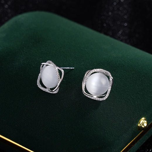 子佩集S925银【水月初见】耳钉【Y-9548】猫眼石2310 商品图4