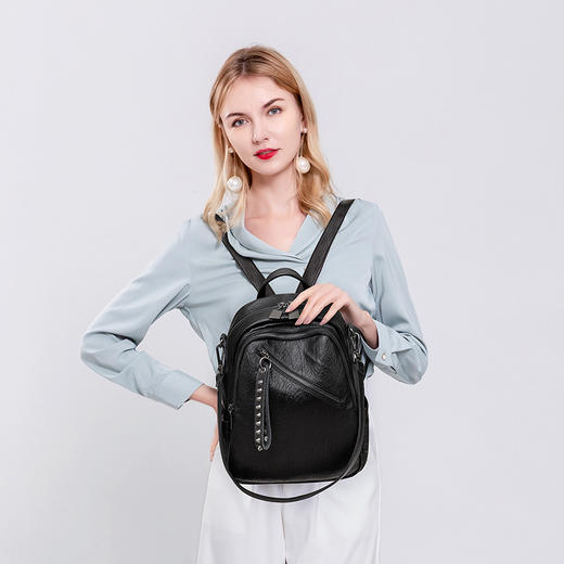 新款韩版百搭简约时尚休闲大容量软皮双肩包NS-2006 商品图3