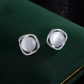 子佩集S925银【水月初见】耳钉【Y-9548】猫眼石2310