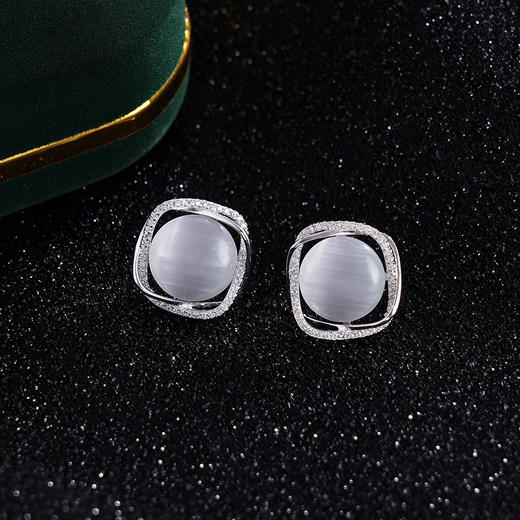 子佩集S925银【水月初见】耳钉【Y-9548】猫眼石2310 商品图1