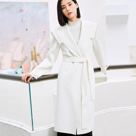 玳莎披肩领羊毛双面呢大衣女秋冬新款优雅钉珠设计感外套   DD39310