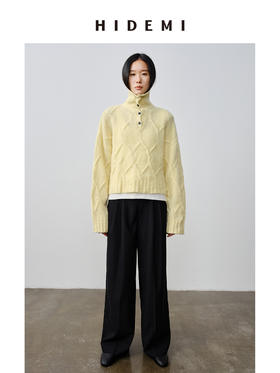 HIDEMI 羊驼毛羊毛加厚混纺花针纽扣多穿式海军大翻领毛衣