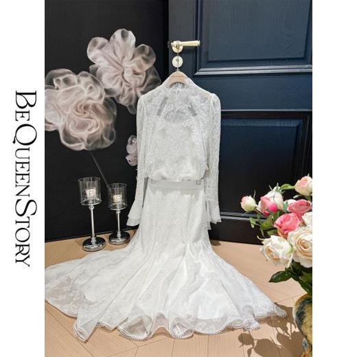 【孤品样衣，不退不换】  【暗香盈袖】新中式真丝顺纡双层喇叭袖羊毛提花套装 商品图4