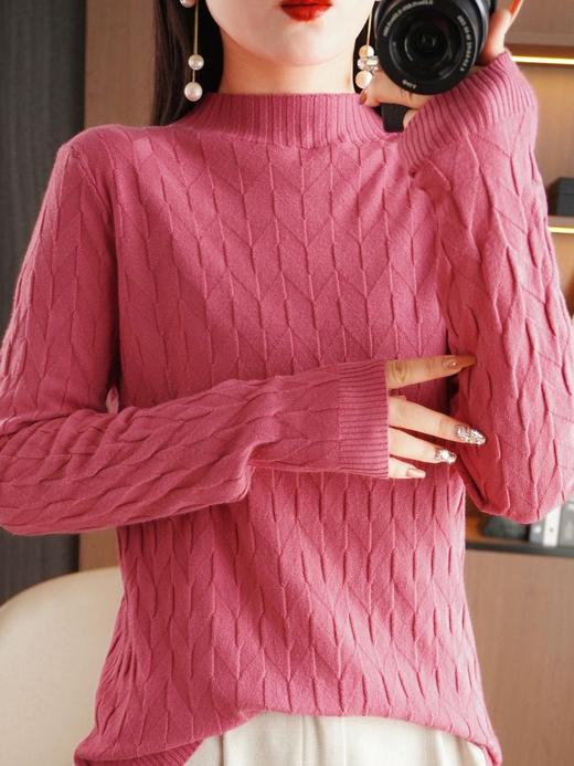 QH-GH-317秋冬新款韩版女士半高领长袖纯色针织衫女士套头打底针织衫 商品图0