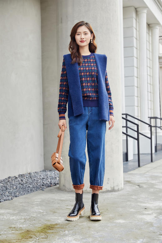 【年货节】奇威撞色千鸟格针织衫A4416215 商品图4