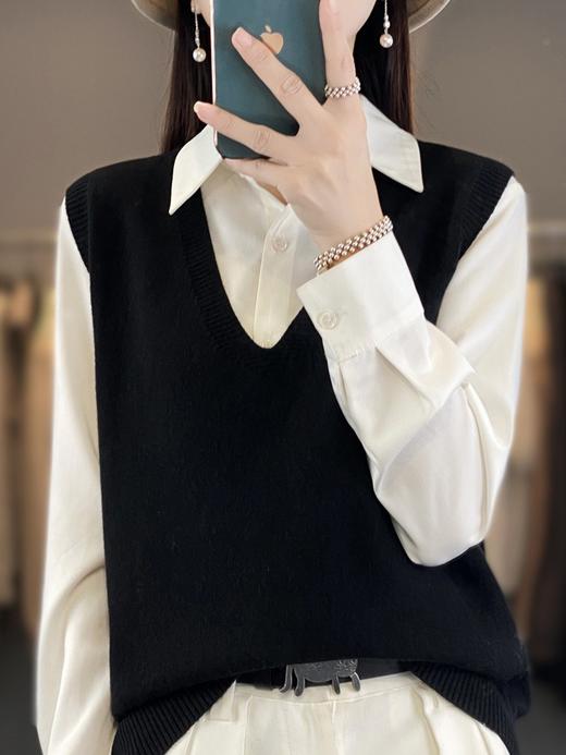 QH-YS631秋冬女士马甲背心配衬衫坎肩新款V领宽松针织坎肩外搭潮百搭 商品图3