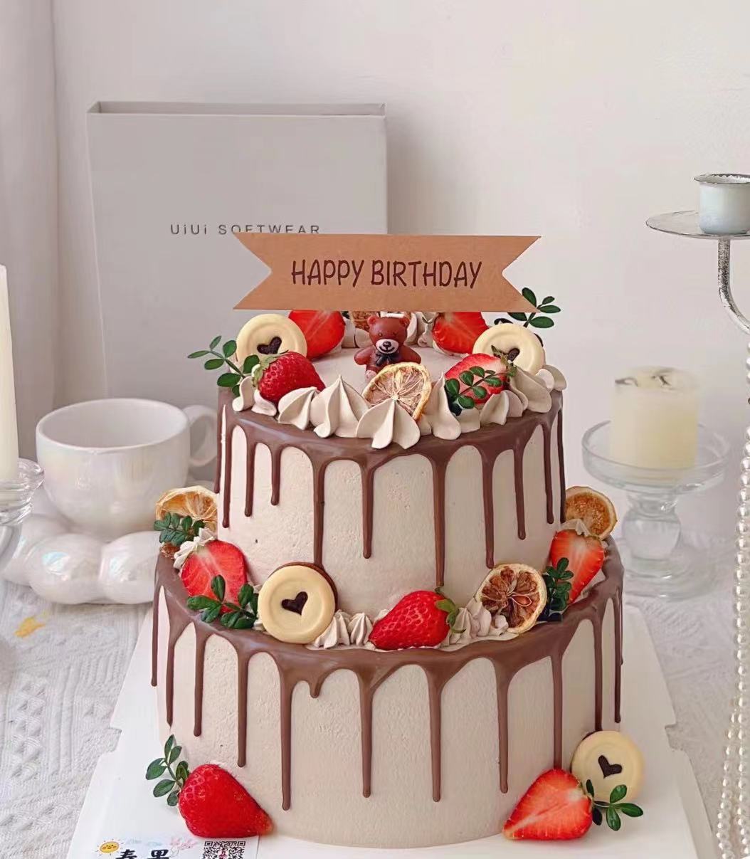 黑巢-巧克力小熊经典水果款生日蛋糕