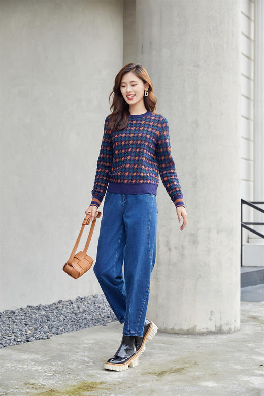 【年货节】奇威撞色千鸟格针织衫A4416215 商品图12