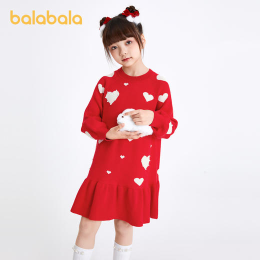 巴拉巴拉女童连衣裙儿童裙子春装新款新年季中大童荷叶边保暖 商品图1
