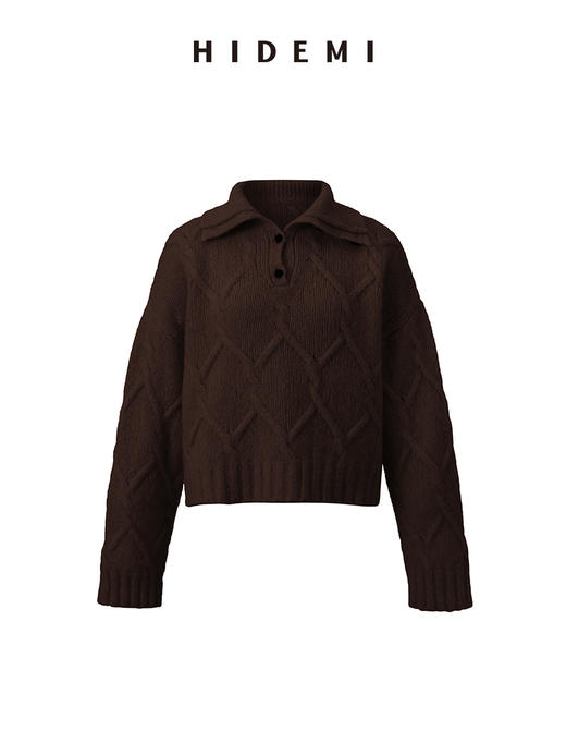 HIDEMI 羊驼毛羊毛加厚混纺花针纽扣多穿式海军大翻领毛衣 商品图8