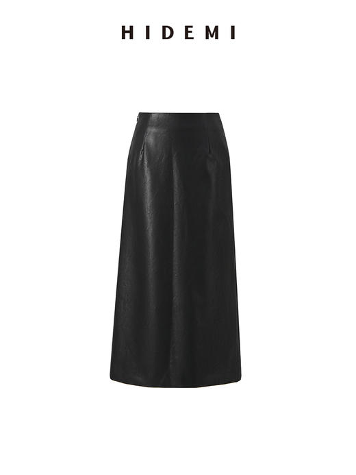 HIDEMI 水洗蛋白皮开衩皮裙半身裙长裙 商品图0