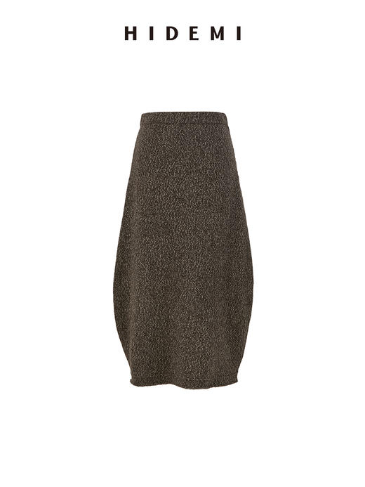 HIDEMI 美利奴羊毛芝麻花纱粗针慵懒极简圆领毛衣茧型半裙套装 商品图14