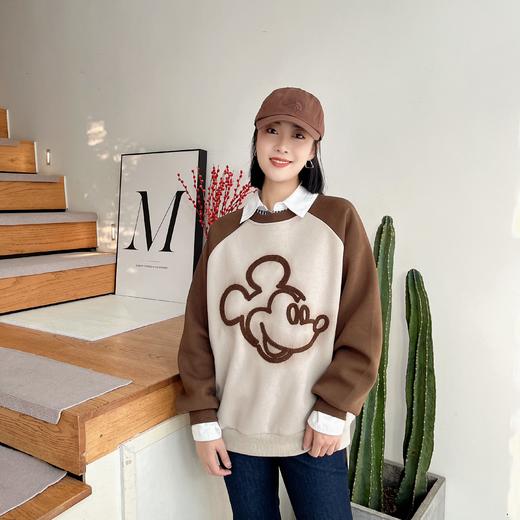2023秋冬新款拼色宽松卡通米奇圆领减龄套头长袖卫衣女 商品图0