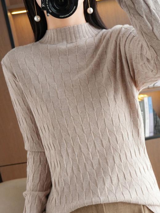 QH-GH-317秋冬新款韩版女士半高领长袖纯色针织衫女士套头打底针织衫 商品图3